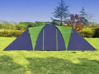 9-personers campingtelt stof blå og grøn