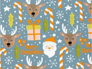 Julegavepapir med Julemand og Rensdyr - 5m