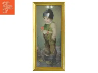 Billede af dreng med æble i guldramme (str. 31x14,5 cm)