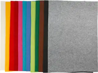 Hobbyfilt, ark 42x60 cm, tykkelse 3 mm, ass. farver, 120ark/ 1 pk.