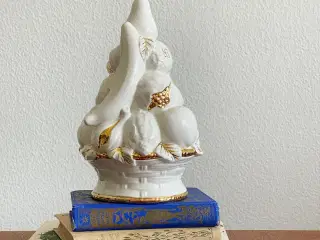 Frugtkurv, hvid fajance m guld