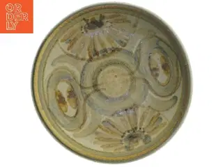 Keramisk skål med blomstermønster fra Bornholm Danmark Stentøj (str. Ø 18 cm)