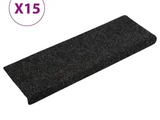 15 stk. trappemåtter tuftet 65x21x4 cm sort
