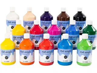 Akrylmaling Mat, ass. farver, 15x500ml/ 1 pk.