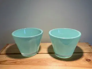 2smukke turkise LovePlates glasskåle/fyrfadsstager