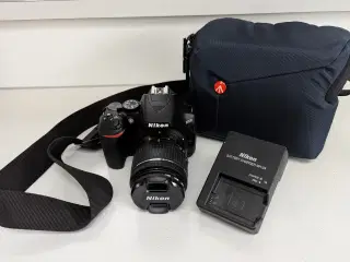 Nikon 3500 med objektiv, batteri og lader