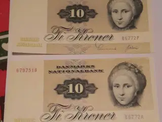 Danske pengesedler pålydende 10-20-50 kr
