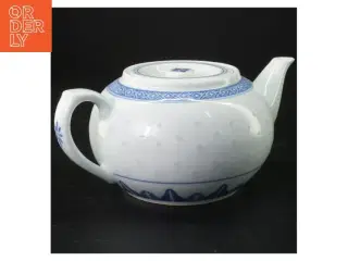 Porcelænsteapot med blåt mønster (str. Ø 14 cm)