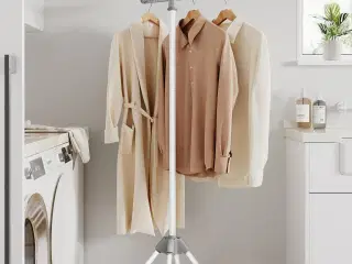 Tørrestativ til tøj foldbart stativ med 3 roterbare arme, 4 ben, rustfrit stål, 150 cm, grå/hvid