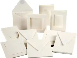Passepartoutkort, kort str. 10,5x15 + 12,5x12,5 cm, Indhold kan variere, råhvid, 50sæt/ 1 pk.