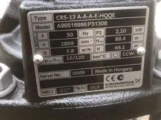 Grundfos CR5-13, ny aldrg brugt