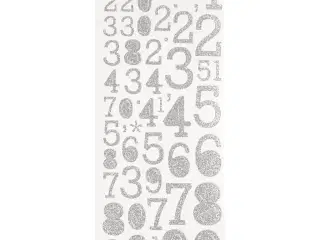 Glitterstickers, tal, ark 10x24 cm, sølv, 2ark/ 1 pk.