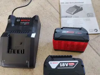 2 Bosch GBA (PRO) batterier 5ah + oplader