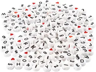Bogstavperler, str. 7 mm, hulstr. 1,2 mm, hvid, 200g/ 1 pk.