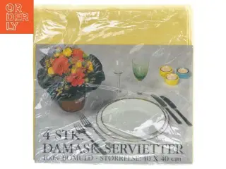 4 stk. gule damask servietter fra Damask