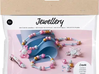 Mini DIY Kit Smykker, Halskæde, armbånd, spænder, broche, blå, lys blå, pastelpink, 1 pk.