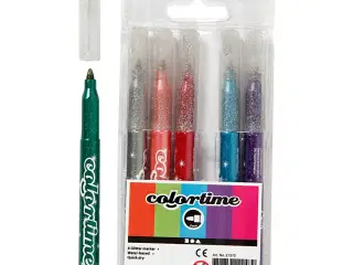Colortime Glittertusch, streg 2 mm, ass. farver, 6stk./ 1 pk.