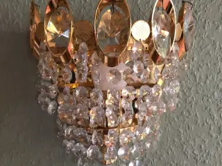 Messing loftslampe m. Krystalvedhæng 2 væglamper 