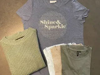 Striktrøje og 4 stk t-shirts str. M