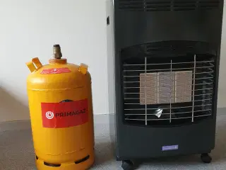 Gasvarmeovn med gasflaske