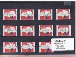 Danmark - Frankeringsetiketter  C 2 - 11 Stk. Stemplede