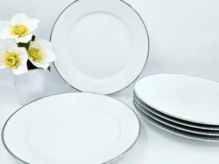 Hvid Riflet Platin Middagstallerken Porcelæn 