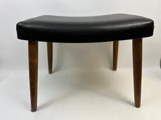 Retro skammel i teak og sort nappa