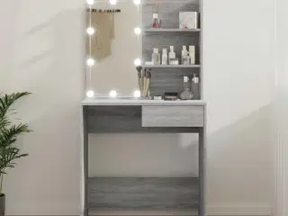 Makeupbord med LED-lys 74,5x40x141 cm grå sonoma-eg
