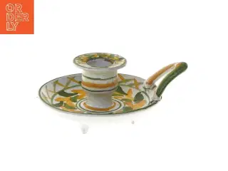 Keramik lysestage med blomstermønster (str. 12 cm)