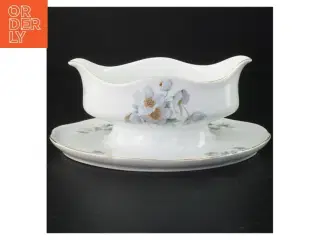 Porcelæns saucesæt med blomstermotiv (str. 21,5 cm)