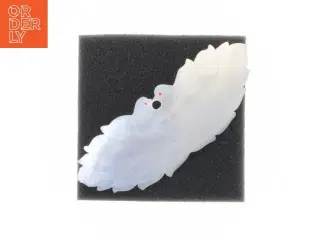 Hvidt Perlemor hår spænde smykke med to kyssede turtelduer fugle (str. 9 x 3 komma 8 cm)