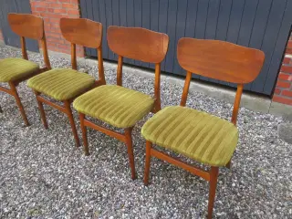 4 stk Teak Spisestuestole med Grøn stof 