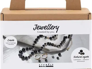 Mini DIY Kit Smykker, Halskæde og øreringe, sort, hvid, 1 pk.