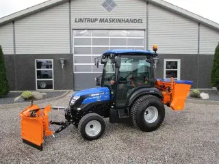 Solis 26 HST Snow Edition med frontlift, front PTO, Vario SHL150 sneplov og SSP140 saltudlægger