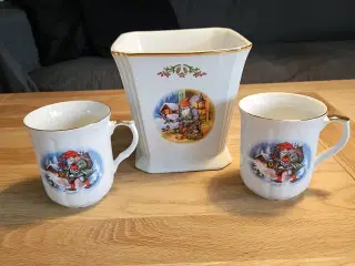 Porcelæn 2 kopper og 1 vase 