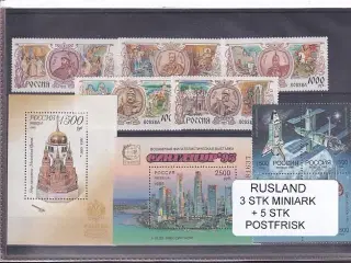 Rusland, 3 Stk. Miniark + 5 Stk. - Postfrisk