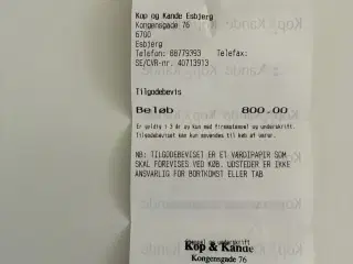 Tilgodebevis Kop & Kande