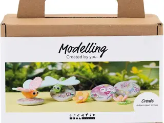 Mini DIY Kit Modellering, Sten med insekt, grå, lys pink, lys turkis, 1 pk.