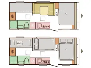 2026 - Adria Aviva 563 PT   Dobbeltseng og 3 køjer, rundsiddegruppe, blæservarme, el-gulvvarme, stort køleskab, stor gaskasseåbning m/ tørresnor, stort toiletrum
