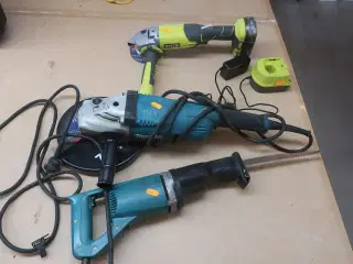 Vinkelsliber, bajonetsav BOSCH og vinklesliber RYOBI