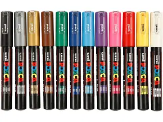 Posca Tusch, PC-1M, streg 0,7 mm, extra-fine, ass. farver, 12stk./ 1 pk.