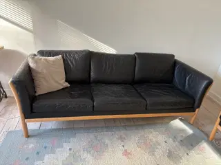 Sort læder sofagruppe 
