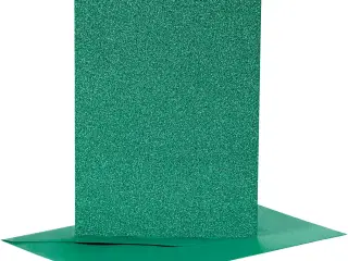 Kort og kuverter, kort str. 10,5x15 cm, kuvert str. 11,5x16,5 cm, glitter, 110+250 g, grøn, 4sæt/ 1 pk.