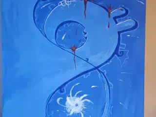 Maleri abstrakt - akryl på lærred - blåt med hvide