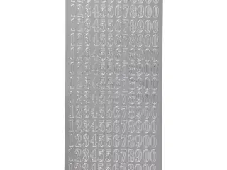 Sølv Tal Stickers - 10x23 cm, Selvklæbende Ark
