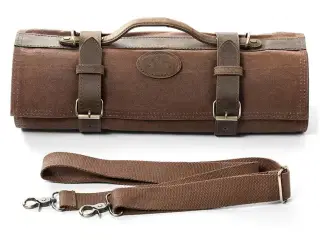 Knivtaske udført i læder og tyk canvas.