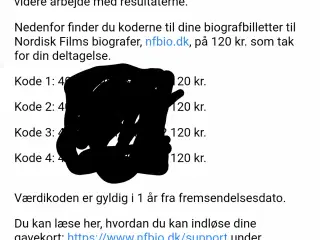 Gavekort til nordisk film biograf 