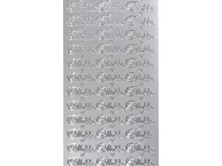 Sølv Tillykke Stickers - 10x23 cm, 1 ark