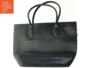Sort krokodillepræget håndtaske (str. 43 x 29 x 14 cm)