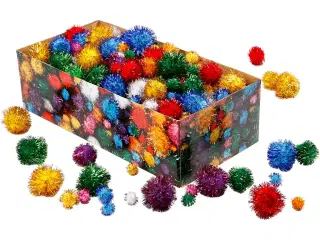 Pomponer, diam. 15-40 mm, glitter, stærke farver, 300g/ 1 pk.